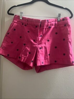 British Khaki Hot Pink Embroidered High-Waist Shorts